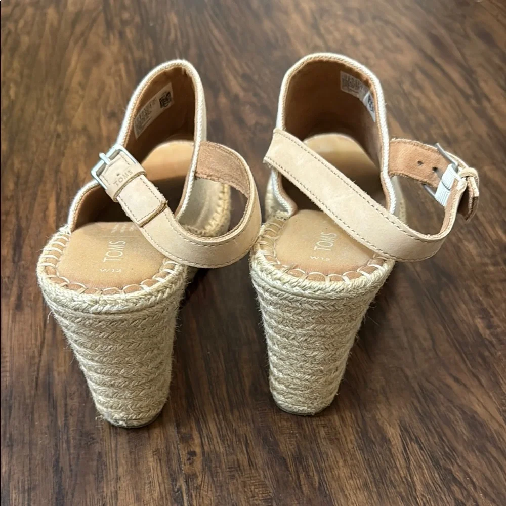 Toms Beige Canvas Espadrille Wedge Sandals